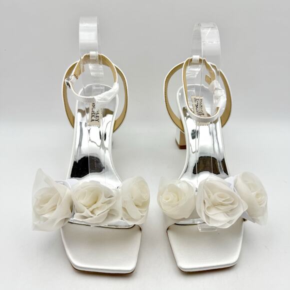 Badgley Mischka Womens Carli Heeled Sandals US 8 White Tulle Bow EUC - Picture 7 of 14